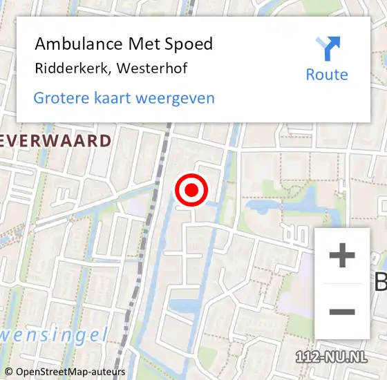 Locatie op kaart van de 112 melding: Ambulance Met Spoed Naar Ridderkerk, Westerhof op 7 mei 2024 12:24