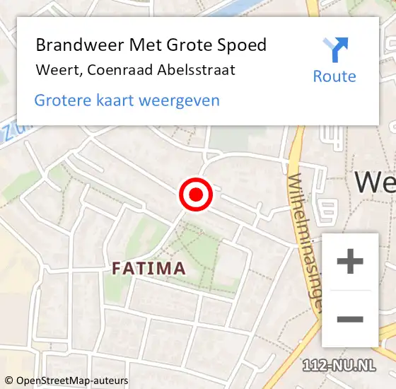 Locatie op kaart van de 112 melding: Brandweer Met Grote Spoed Naar Weert, Coenraad Abelsstraat op 7 mei 2024 12:30