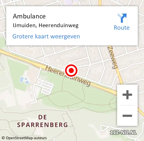 Locatie op kaart van de 112 melding: Ambulance IJmuiden, Heerenduinweg op 7 mei 2024 12:37
