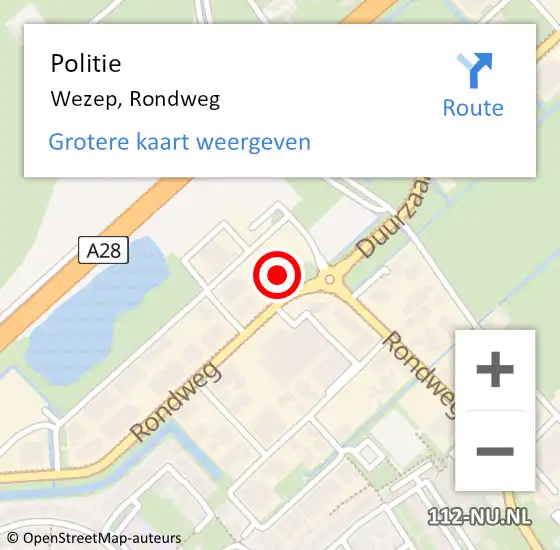Locatie op kaart van de 112 melding: Politie Wezep, Rondweg op 7 mei 2024 12:41
