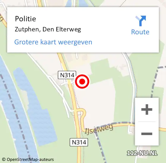 Locatie op kaart van de 112 melding: Politie Zutphen, Den Elterweg op 7 mei 2024 12:46
