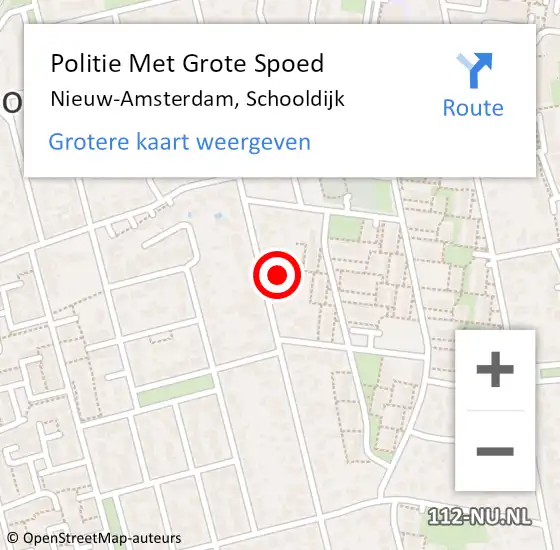 Locatie op kaart van de 112 melding: Politie Met Grote Spoed Naar Nieuw-Amsterdam, Schooldijk op 7 mei 2024 12:53