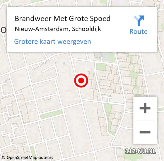 Locatie op kaart van de 112 melding: Brandweer Met Grote Spoed Naar Nieuw-Amsterdam, Schooldijk op 7 mei 2024 12:54