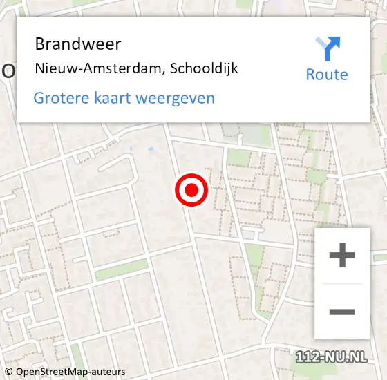Locatie op kaart van de 112 melding: Brandweer Nieuw-Amsterdam, Schooldijk op 7 mei 2024 12:56
