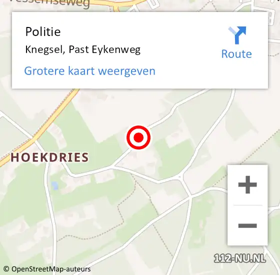 Locatie op kaart van de 112 melding: Politie Knegsel, Past Eykenweg op 7 mei 2024 12:59
