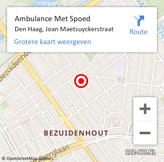 Locatie op kaart van de 112 melding: Ambulance Met Spoed Naar Den Haag, Joan Maetsuyckerstraat op 7 mei 2024 12:59