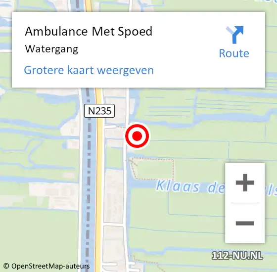 Locatie op kaart van de 112 melding: Ambulance Met Spoed Naar Watergang op 7 mei 2024 13:00