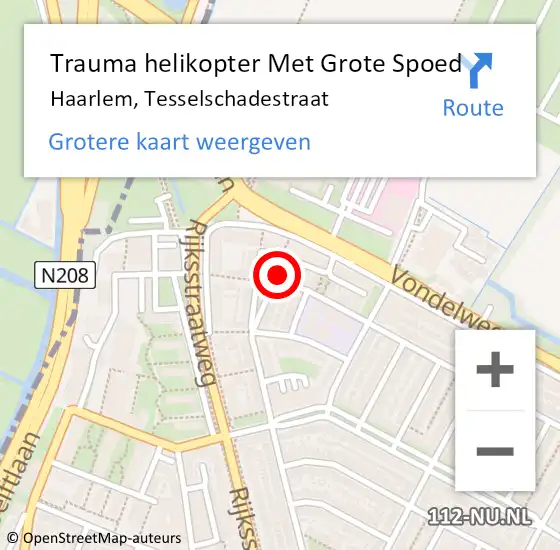 Locatie op kaart van de 112 melding: Trauma helikopter Met Grote Spoed Naar Haarlem, Tesselschadestraat op 7 mei 2024 13:05