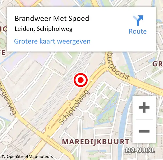Locatie op kaart van de 112 melding: Brandweer Met Spoed Naar Leiden, Schipholweg op 7 mei 2024 13:14