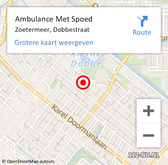 Locatie op kaart van de 112 melding: Ambulance Met Spoed Naar Zoetermeer, Dobbestraat op 7 mei 2024 13:21