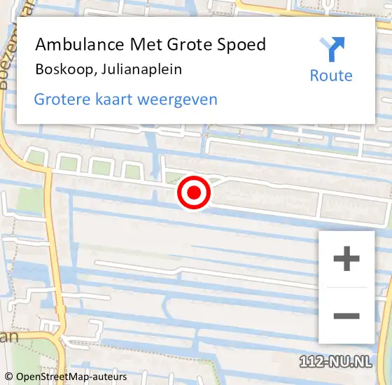 Locatie op kaart van de 112 melding: Ambulance Met Grote Spoed Naar Boskoop, Julianaplein op 7 mei 2024 13:37