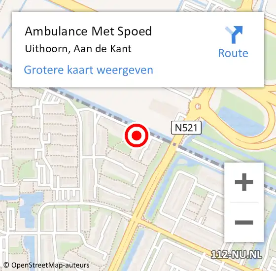 Locatie op kaart van de 112 melding: Ambulance Met Spoed Naar Uithoorn, Aan de Kant op 7 mei 2024 13:48