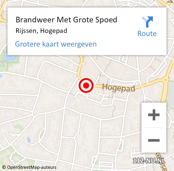 Locatie op kaart van de 112 melding: Brandweer Met Grote Spoed Naar Rijssen, Hogepad op 7 mei 2024 14:05