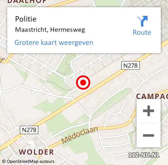 Locatie op kaart van de 112 melding: Politie Maastricht, Hermesweg op 7 mei 2024 14:13