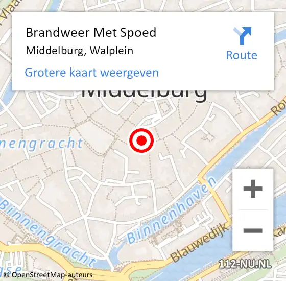 Locatie op kaart van de 112 melding: Brandweer Met Spoed Naar Middelburg, Walplein op 7 mei 2024 14:16