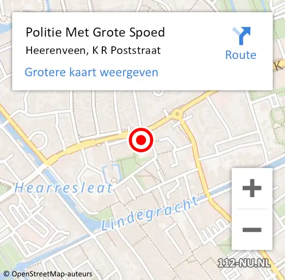 Locatie op kaart van de 112 melding: Politie Met Grote Spoed Naar Heerenveen, K R Poststraat op 7 mei 2024 14:17
