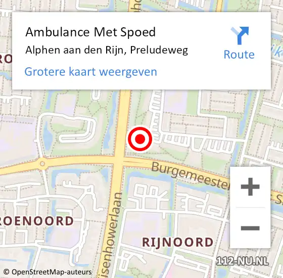 Locatie op kaart van de 112 melding: Ambulance Met Spoed Naar Alphen aan den Rijn, Preludeweg op 7 mei 2024 14:21