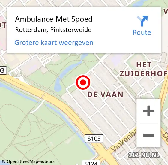Locatie op kaart van de 112 melding: Ambulance Met Spoed Naar Rotterdam, Pinksterweide op 7 mei 2024 14:38