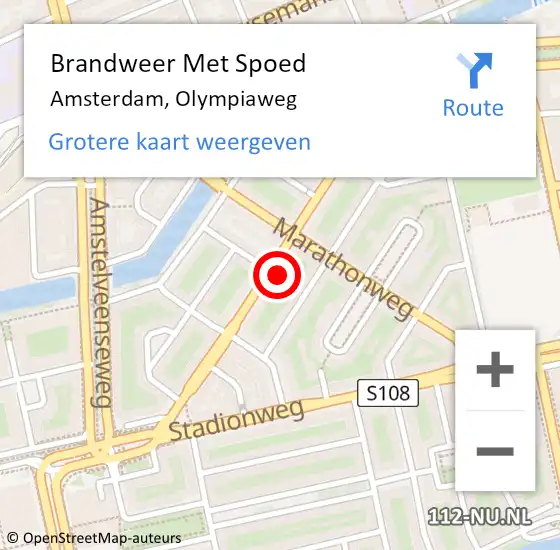 Locatie op kaart van de 112 melding: Brandweer Met Spoed Naar Amsterdam, Olympiaweg op 7 mei 2024 14:41