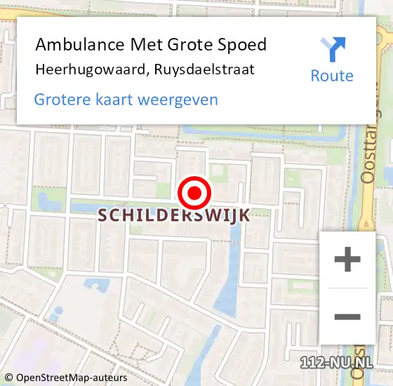 Locatie op kaart van de 112 melding: Ambulance Met Grote Spoed Naar Heerhugowaard, Ruysdaelstraat op 7 mei 2024 14:43