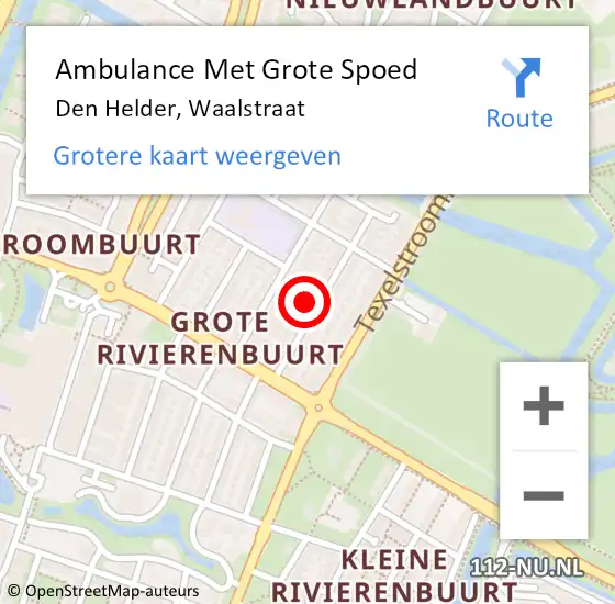 Locatie op kaart van de 112 melding: Ambulance Met Grote Spoed Naar Den Helder, Waalstraat op 7 mei 2024 14:43