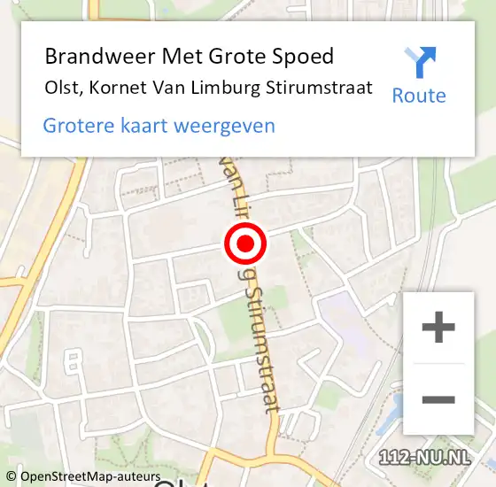 Locatie op kaart van de 112 melding: Brandweer Met Grote Spoed Naar Olst, Kornet Van Limburg Stirumstraat op 5 oktober 2014 01:10