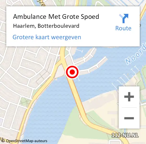 Locatie op kaart van de 112 melding: Ambulance Met Grote Spoed Naar Haarlem, Botterboulevard op 7 mei 2024 14:56