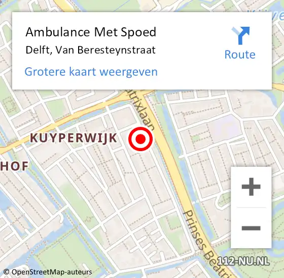Locatie op kaart van de 112 melding: Ambulance Met Spoed Naar Delft, Van Beresteynstraat op 7 mei 2024 14:58