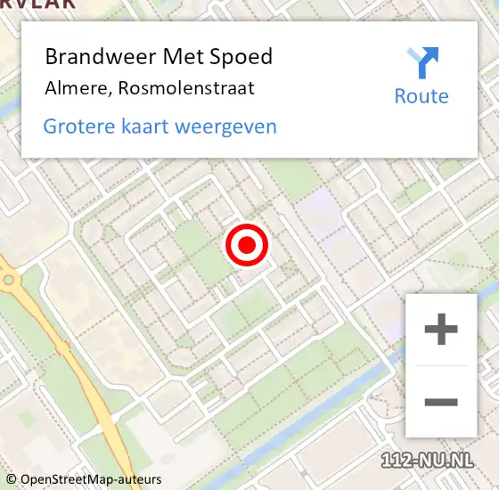 Locatie op kaart van de 112 melding: Brandweer Met Spoed Naar Almere, Rosmolenstraat op 7 mei 2024 15:02