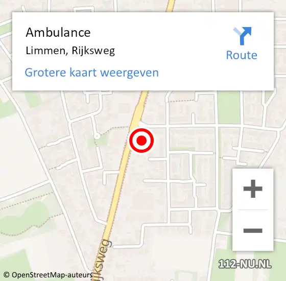 Locatie op kaart van de 112 melding: Ambulance Limmen, Rijksweg op 7 mei 2024 15:08