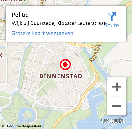 Locatie op kaart van de 112 melding: Politie Wijk bij Duurstede, Klooster Leuterstraat op 7 mei 2024 15:09