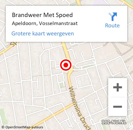 Locatie op kaart van de 112 melding: Brandweer Met Spoed Naar Apeldoorn, Vosselmanstraat op 7 mei 2024 15:11