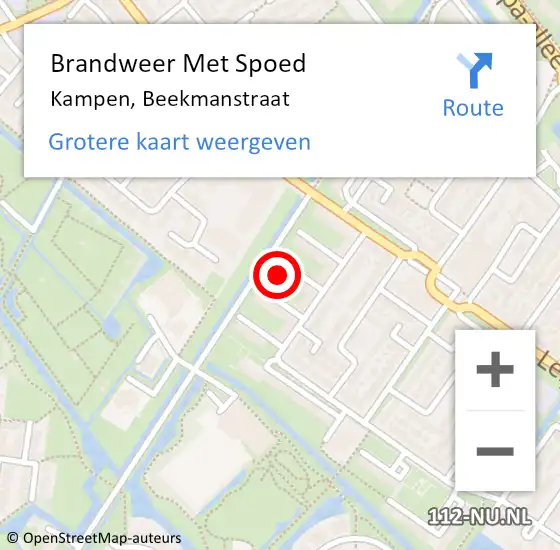 Locatie op kaart van de 112 melding: Brandweer Met Spoed Naar Kampen, Beekmanstraat op 7 mei 2024 15:27