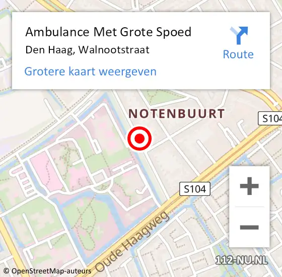 Locatie op kaart van de 112 melding: Ambulance Met Grote Spoed Naar Den Haag, Walnootstraat op 7 mei 2024 15:28
