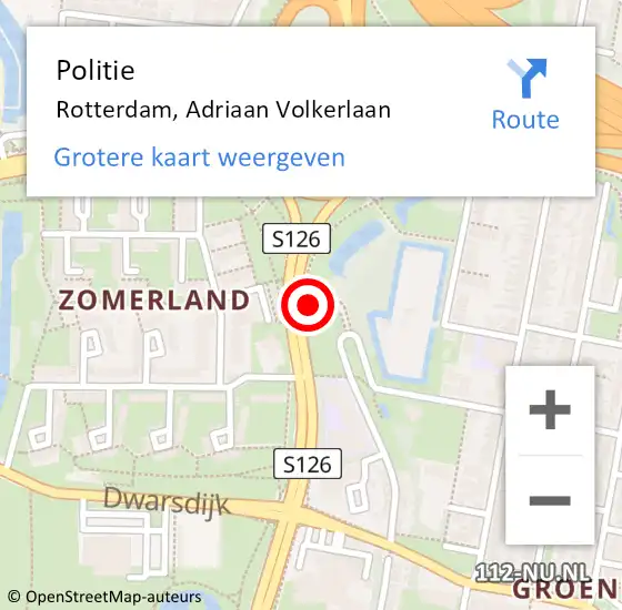 Locatie op kaart van de 112 melding: Politie Rotterdam, Adriaan Volkerlaan op 7 mei 2024 15:41