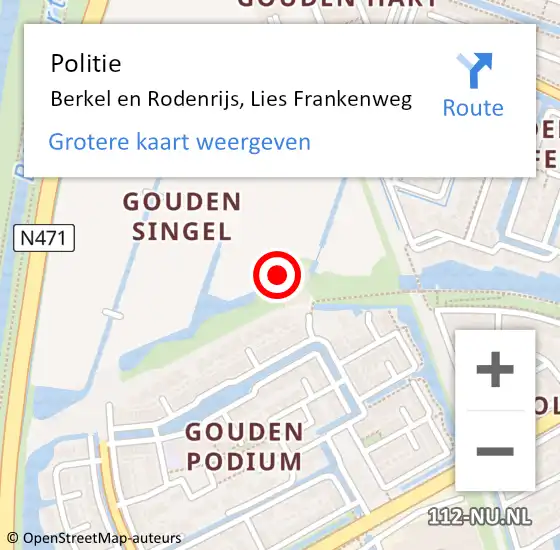 Locatie op kaart van de 112 melding: Politie Berkel en Rodenrijs, Lies Frankenweg op 7 mei 2024 15:43