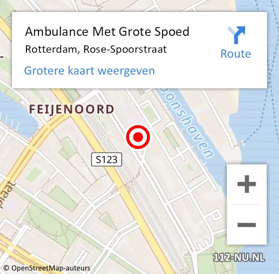 Locatie op kaart van de 112 melding: Ambulance Met Grote Spoed Naar Rotterdam, Rose-Spoorstraat op 7 mei 2024 15:51