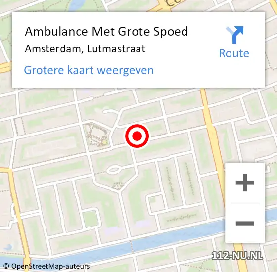 Locatie op kaart van de 112 melding: Ambulance Met Grote Spoed Naar Amsterdam, Lutmastraat op 7 mei 2024 15:51