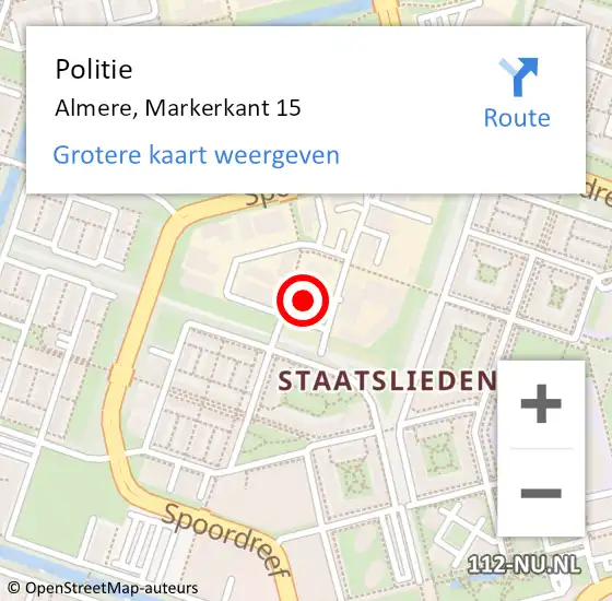 Locatie op kaart van de 112 melding: Politie Almere, Markerkant 15 op 7 mei 2024 15:52