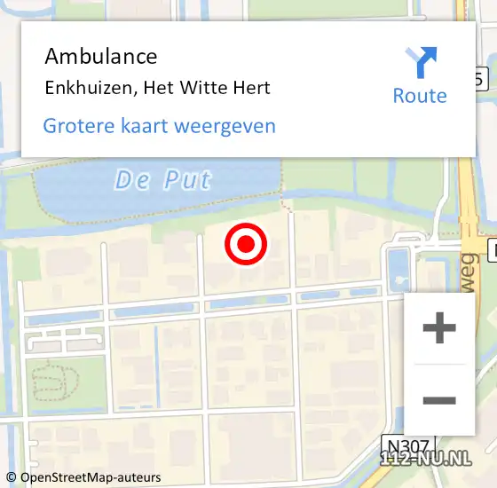 Locatie op kaart van de 112 melding: Ambulance Enkhuizen, Het Witte Hert op 7 mei 2024 15:52