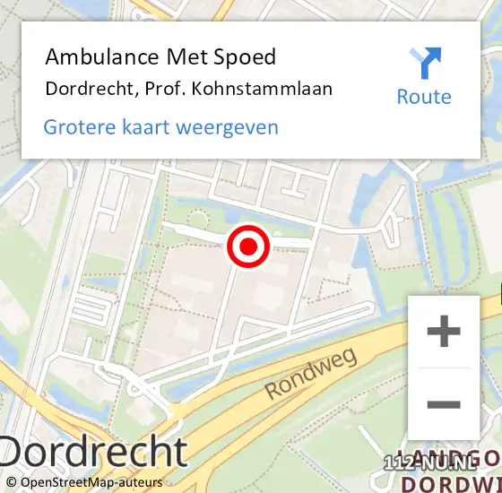 Locatie op kaart van de 112 melding: Ambulance Met Spoed Naar Dordrecht, Prof. Kohnstammlaan op 7 mei 2024 16:01