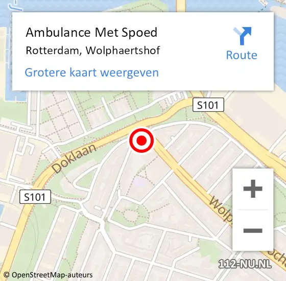 Locatie op kaart van de 112 melding: Ambulance Met Spoed Naar Rotterdam, Wolphaertshof op 7 mei 2024 16:02