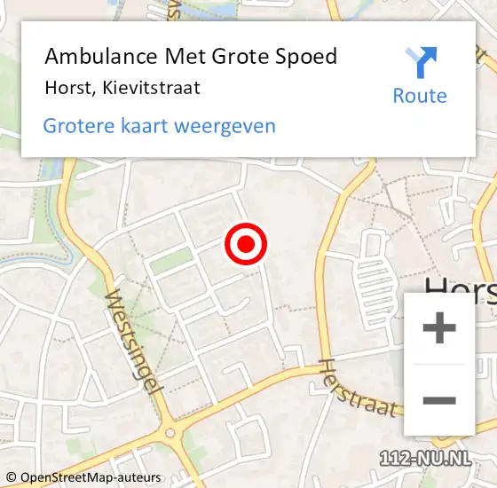 Locatie op kaart van de 112 melding: Ambulance Met Grote Spoed Naar Horst, Kievitstraat op 5 oktober 2014 01:35