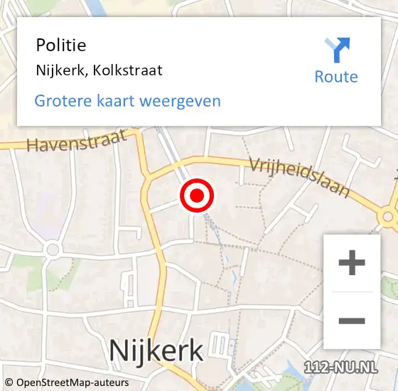 Locatie op kaart van de 112 melding: Politie Nijkerk, Kolkstraat op 7 mei 2024 16:27