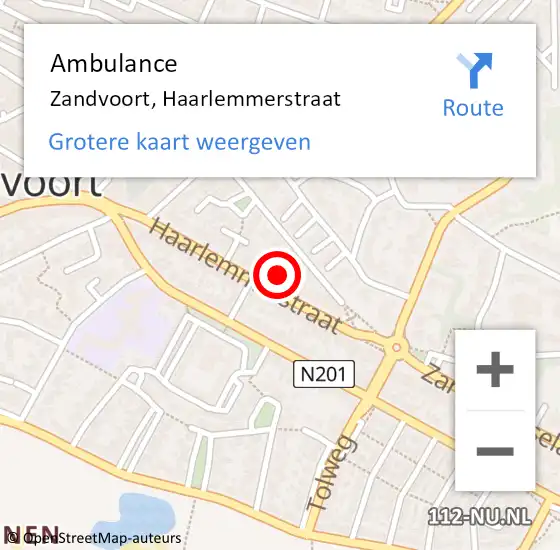 Locatie op kaart van de 112 melding: Ambulance Zandvoort, Haarlemmerstraat op 7 mei 2024 16:32