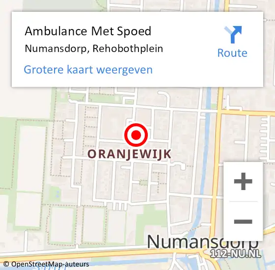 Locatie op kaart van de 112 melding: Ambulance Met Spoed Naar Numansdorp, Rehobothplein op 7 mei 2024 16:35