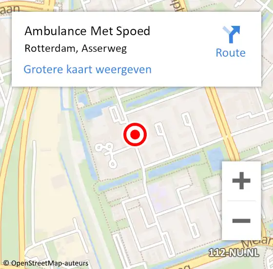 Locatie op kaart van de 112 melding: Ambulance Met Spoed Naar Rotterdam, Asserweg op 7 mei 2024 16:38