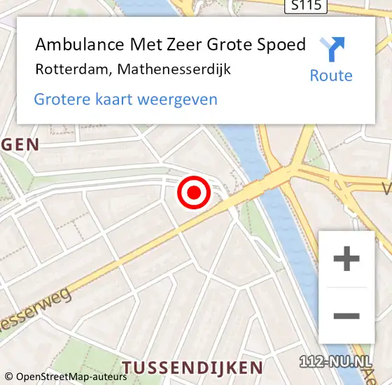Locatie op kaart van de 112 melding: Ambulance Met Zeer Grote Spoed Naar Rotterdam, Mathenesserdijk op 7 mei 2024 16:57