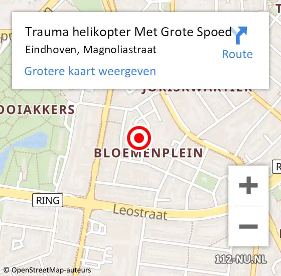Locatie op kaart van de 112 melding: Trauma helikopter Met Grote Spoed Naar Eindhoven, Magnoliastraat op 7 mei 2024 16:58