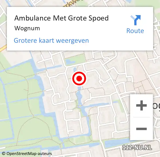 Locatie op kaart van de 112 melding: Ambulance Met Grote Spoed Naar Wognum op 7 mei 2024 17:06